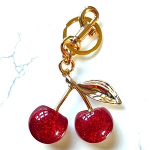 Red Glitter Cherry Accessory with Shiny Gold Accents
